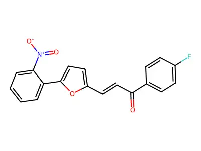 (E)-1-(4-fluorophenyl)-3-[5-(2-nitrophenyl)furan-2-yl]prop-2-en-1-one structure