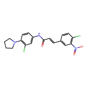 (2E)-3-(4-chloro-3-nitrophenyl)-N-[3-chloro-4-(pyrrolidin-1-yl)phenyl]prop-2-enamide structure