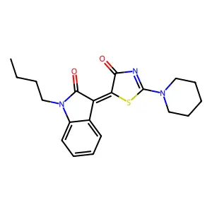 (5Z)-5-(1-butyl-2-oxoindol-3-ylidene)-2-piperidin-1-yl-1,3-thiazol-4-one structure