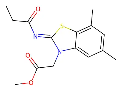 Methyl 2-(5,7-dimethyl-2-propanoylimino-1,3-benzothiazol-3-yl)acetate structure