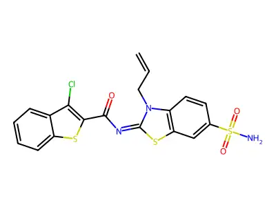 3-chloro-N-(3-prop-2-enyl-6-sulfamoyl-1,3-benzothiazol-2-ylidene)-1-benzothiophene-2-carboxamide structure