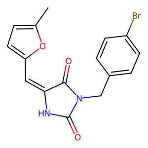 (5E)-3-[(4-bromophenyl)methyl]-5-[(5-methylfuran-2-yl)methylidene]imidazolidine-2,4-dione structure
