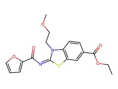 (Z)-ethyl 2-((furan-2-carbonyl)imino)-3-(2-methoxyethyl)-2,3-dihydrobenzo[d]thiazole-6-carboxylate structure