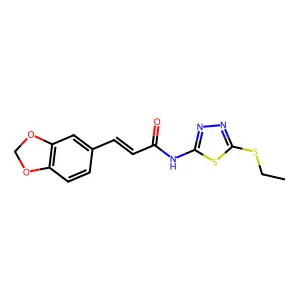 (E)-3-(1,3-benzodioxol-5-yl)-N-(5-ethylsulfanyl-1,3,4-thiadiazol-2-yl)prop-2-enamide structure