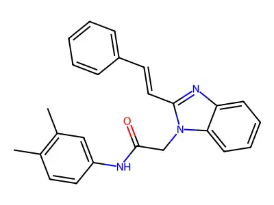 N-(3,4-dimethylphenyl)-2-[2-(2-phenylethenyl)benzimidazol-1-yl]acetamide structure