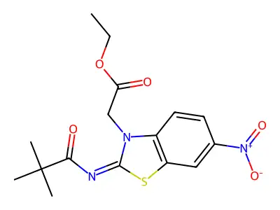 (Z)-ethyl 2-(6-nitro-2-(pivaloylimino)benzo[d]thiazol-3(2H)-yl)acetate structure