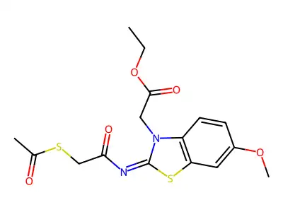 Ethyl 2-[2-(2-acetylsulfanylacetyl)imino-6-methoxy-1,3-benzothiazol-3-yl]acetate structure