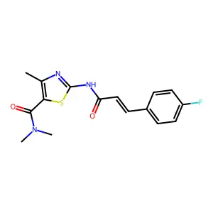 2-{[3-(4-fluorophenyl)acryloyl]amino}-N,N,4-trimethyl-1,3-thiazole-5-carboxamide structure