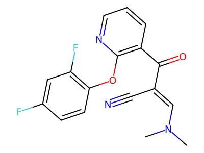 2-[2-(2,4-difluorophenoxy)pyridine-3-carbonyl]-3-(dimethylamino)prop-2-enenitrile structure