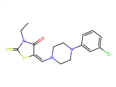 (5E)-5-{[4-(3-chlorophenyl)piperazin-1-yl]methylidene}-3-ethyl-2-thioxo-1,3-thiazolidin-4-one structure