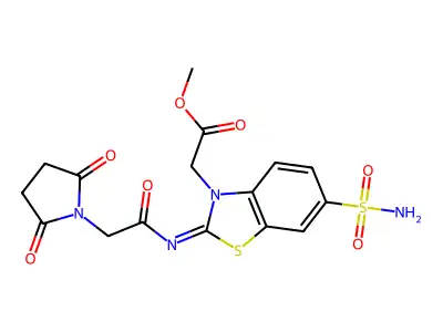(Z)-methyl 2-(2-((2-(2,5-dioxopyrrolidin-1-yl)acetyl)imino)-6-sulfamoylbenzo[d]thiazol-3(2H)-yl)acetate structure