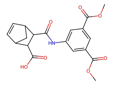 2-[[3,5-bis(methoxycarbonyl)phenyl]carbamoyl]bicyclo[2.2.1]hept-5-ene-3-carboxylic acid structure