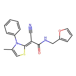 (2Z)-2-cyano-N-(furan-2-ylmethyl)-2-(4-methyl-3-phenyl-1,3-thiazol-2-ylidene)acetamide structure