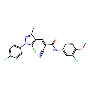(E)-3-[5-chloro-1-(4-fluorophenyl)-3-methylpyrazol-4-yl]-N-(3-chloro-4-methoxyphenyl)-2-cyanoprop-2-enamide structure
