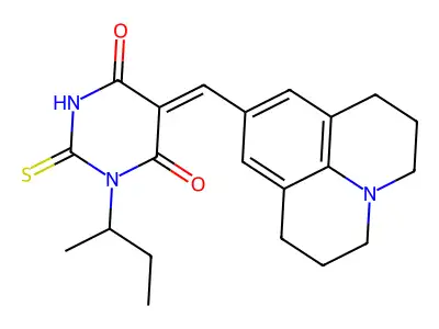 (Z)-1-(sec-butyl)-5-((1,2,3,5,6,7-hexahydropyrido[3,2,1-ij]quinolin-9-yl)methylene)-2-thioxodihydropyrimidine-4,6(1H,5H)-dione structure