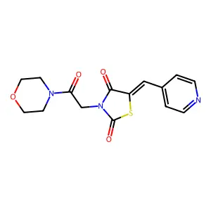 (5E)-3-(2-morpholin-4-yl-2-oxoethyl)-5-(pyridin-4-ylmethylidene)-1,3-thiazolidine-2,4-dione structure