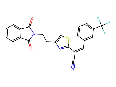 (Z)-2-{4-[2-(1,3-dioxo-1,3-dihydro-2H-isoindol-2-yl)ethyl]-1,3-thiazol-2-yl}-3-[3-(trifluoromethyl)phenyl]-2-propenenitrile structure