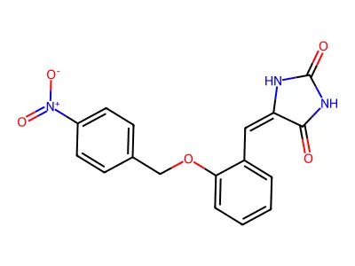 (5E)-5-[[2-[(4-nitrophenyl)methoxy]phenyl]methylidene]imidazolidine-2,4-dione structure