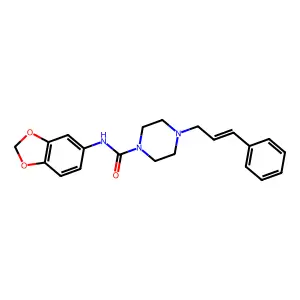 N-1,3-benzodioxol-5-yl-4-(3-phenyl-2-propen-1-yl)-1-piperazinecarboxamide structure