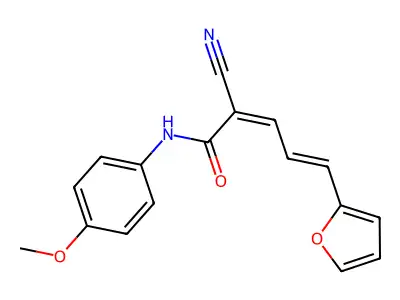 2-cyano-5-(furan-2-yl)-N-(4-methoxyphenyl)penta-2,4-dienamide structure