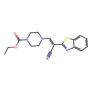 ethyl 4-[(E)-2-(1,3-benzothiazol-2-yl)-2-cyanoethenyl]piperazine-1-carboxylate structure