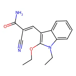 2-cyano-3-(2-ethoxy-1-ethyl-1H-indol-3-yl)acrylamide structure