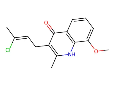 3-[(Z)-3-chlorobut-2-enyl]-8-methoxy-2-methyl-1H-quinolin-4-one structure