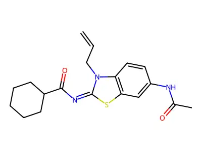 N-(6-acetamido-3-prop-2-enyl-1,3-benzothiazol-2-ylidene)cyclohexanecarboxamide structure