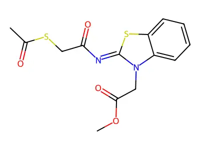 Methyl 2-[2-(2-acetylsulfanylacetyl)imino-1,3-benzothiazol-3-yl]acetate structure