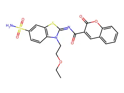N-[3-(2-ethoxyethyl)-6-sulfamoyl-1,3-benzothiazol-2-ylidene]-2-oxochromene-3-carboxamide structure