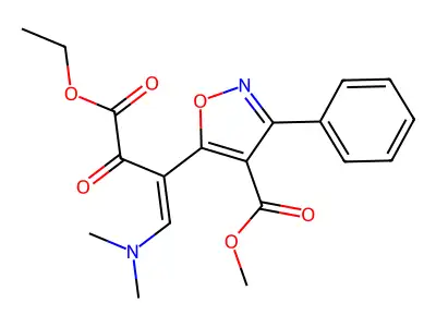 methyl 5-[2-(dimethylamino)-1-(2-ethoxy-2-oxoacetyl)vinyl]-3-phenyl-4-isoxazolecarboxylate structure