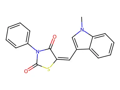 (5E)-5-[(1-methylindol-3-yl)methylidene]-3-phenyl-1,3-thiazolidine-2,4-dione structure