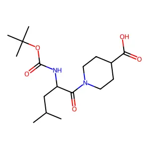 1-[(2S)-2-{[(tert-butoxy)carbonyl]amino}-4-methylpentanoyl]piperidine-4-carboxylic acid structure