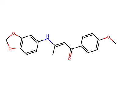 (E)-3-(1,3-benzodioxol-5-ylamino)-1-(4-methoxyphenyl)but-2-en-1-one structure