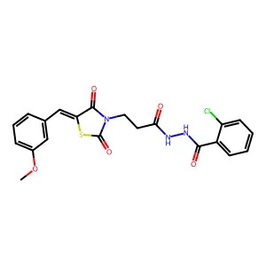 2-chloro-N'-{3-[5-(3-methoxybenzylidene)-2,4-dioxo-1,3-thiazolidin-3-yl]propanoyl}benzohydrazide structure