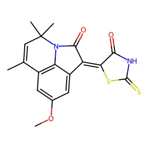 8-Methoxy-4,4,6-trimethyl-1-[4-oxo-2-thioxo-thiazolidin-(5Z)-ylidene]-1H,4H-pyrrolo[3,2,1-ij]quinolin-2-one structure