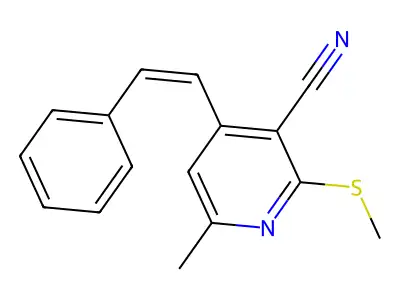 6-Methyl-2-methylsulfanyl-4-(2-phenylethenyl)pyridine-3-carbonitrile structure