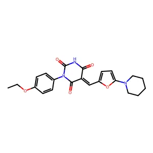 1-(4-ethoxyphenyl)-5-{[5-(1-piperidinyl)-2-furyl]methylene}-2,4,6(1H,3H,5H)-pyrimidinetrione structure