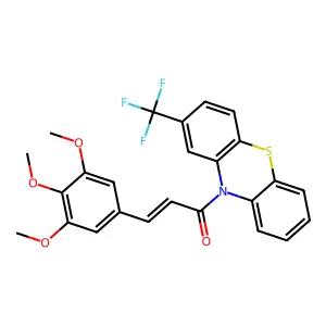 (2E)-1-[2-(trifluoromethyl)-10H-phenothiazin-10-yl]-3-(3,4,5-trimethoxyphenyl)prop-2-en-1-one structure
