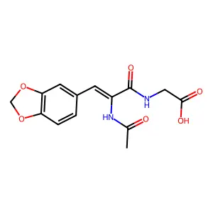 2-[[(E)-2-acetamido-3-(1,3-benzodioxol-5-yl)prop-2-enoyl]amino]acetic acid structure