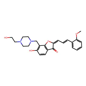 (Z)-6-hydroxy-7-((4-(2-hydroxyethyl)piperazin-1-yl)methyl)-2-((E)-3-(2-methoxyphenyl)allylidene)benzofuran-3(2H)-one structure