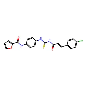 N-[4-({[(2E)-3-(4-chlorophenyl)prop-2-enoyl]carbamothioyl}amino)phenyl]furan-2-carboxamide structure