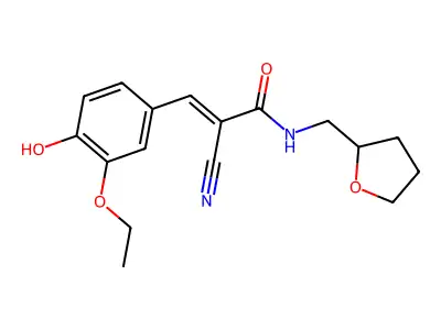 (E)-2-cyano-3-(3-ethoxy-4-hydroxyphenyl)-N-(oxolan-2-ylmethyl)prop-2-enamide structure