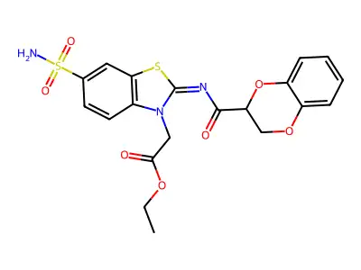 (Z)-ethyl 2-(2-((2,3-dihydrobenzo[b][1,4]dioxine-2-carbonyl)imino)-6-sulfamoylbenzo[d]thiazol-3(2H)-yl)acetate structure