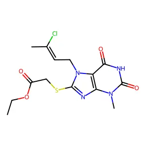 ethyl 2-[7-[(Z)-3-chlorobut-2-enyl]-3-methyl-2,6-dioxopurin-8-yl]sulfanylacetate structure