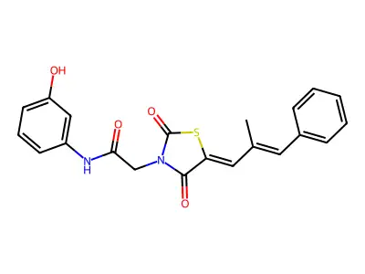 N-(3-hydroxyphenyl)-2-[5-(2-methyl-3-phenyl-2-propen-1-ylidene)-2,4-dioxo-1,3-thiazolidin-3-yl]acetamide structure