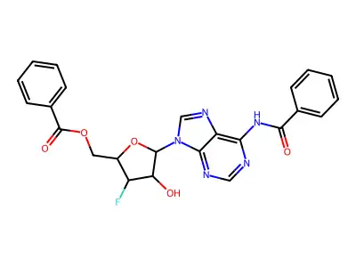 [5-(6-benzamidopurin-9-yl)-3-fluoro-4-hydroxyoxolan-2-yl]methyl benzoate structure