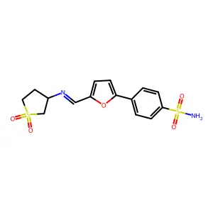 4-(5-{(E)-[(1,1-dioxidotetrahydrothiophen-3-yl)imino]methyl}furan-2-yl)benzenesulfonamide structure