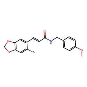 3-(6-bromo-1,3-benzodioxol-5-yl)-N-[(4-methoxyphenyl)methyl]prop-2-enamide structure