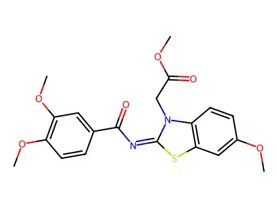 Methyl 2-[2-(3,4-dimethoxybenzoyl)imino-6-methoxy-1,3-benzothiazol-3-yl]acetate structure